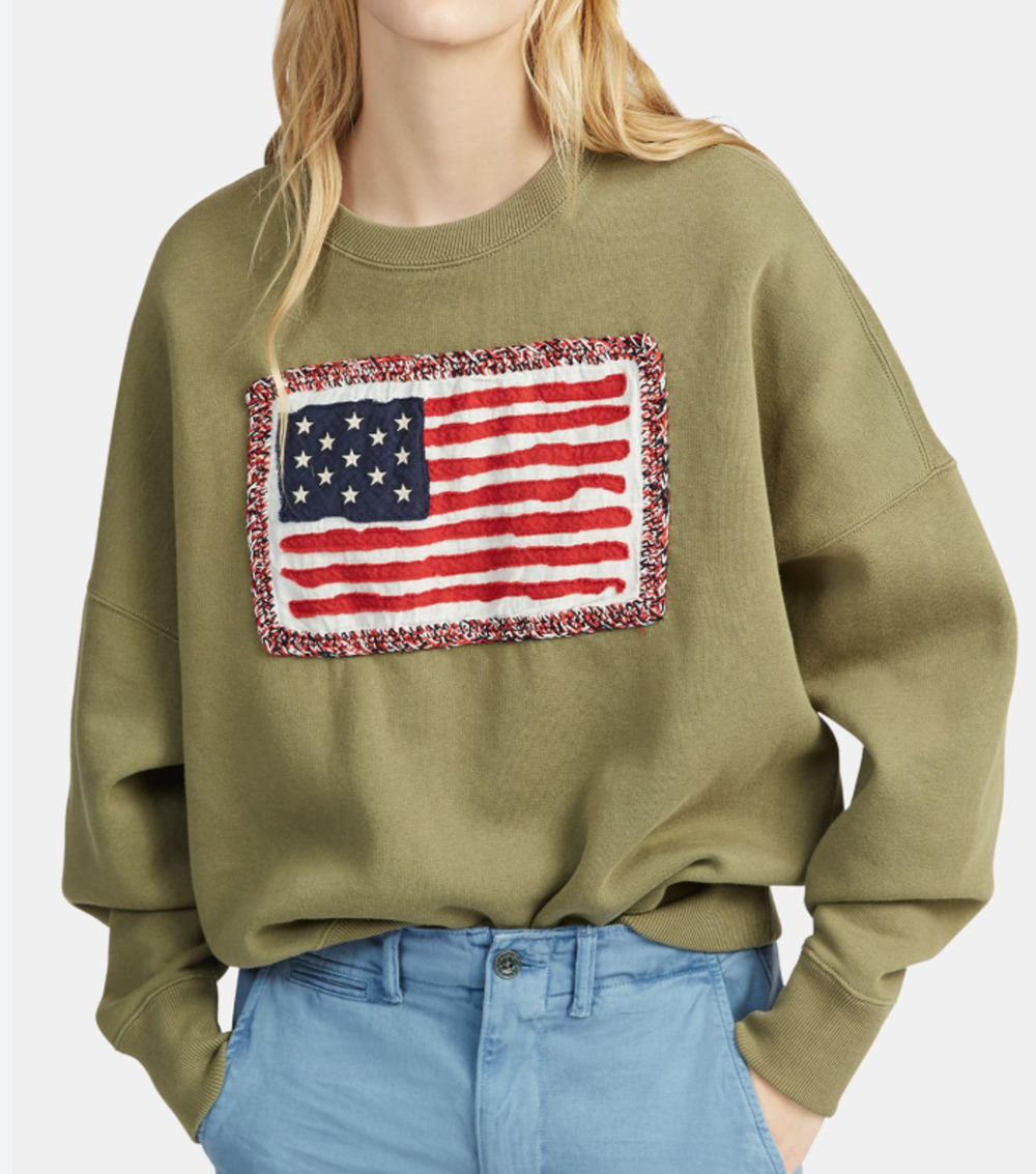 NEW POLO RALPH LAUREN GREEN AMERICAN FLAG CREWNECK PULLOVER SWEATSHIRT TOP SZ S